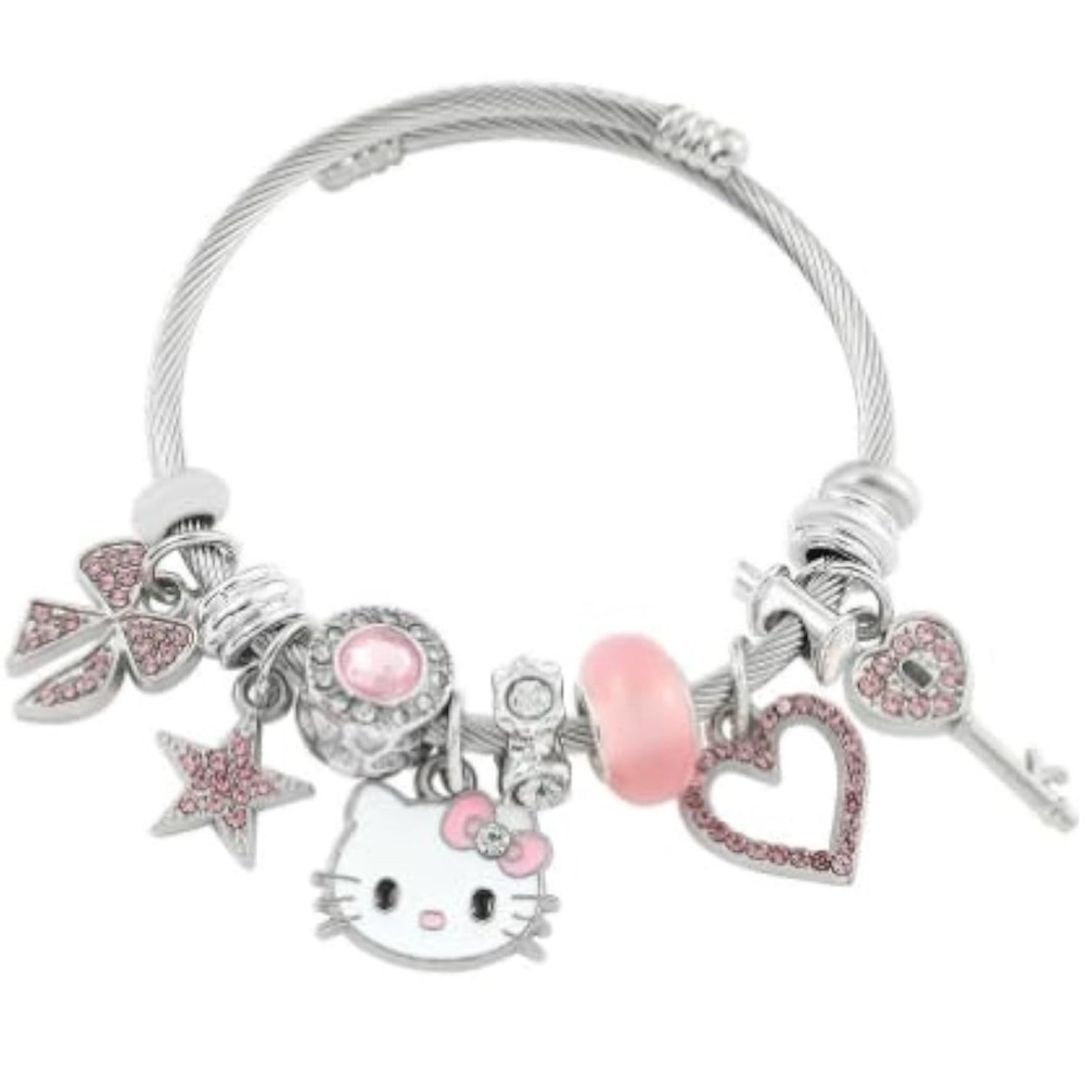 Hello Kitty Bracelet,Adjustable Stainless Steel Cuff Bracelet